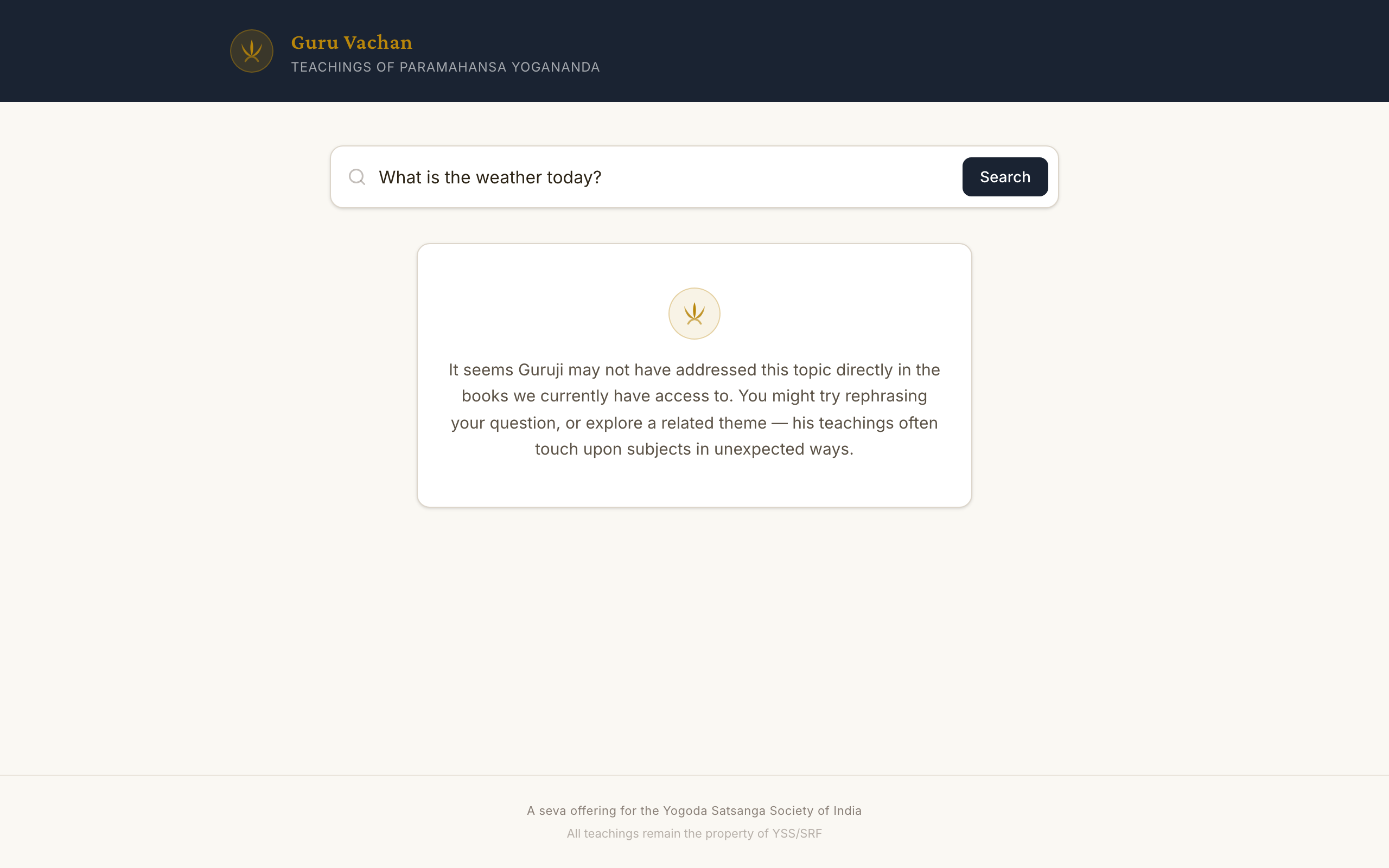 Devotional empty state when no results are found for an off-topic query